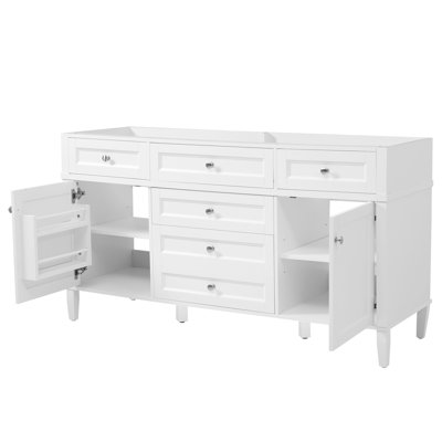 Meuble-lavabo de salle de bain de 149 cm (58,7 po) seulement, 3 tiroirs et 2 portes, blanc