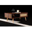 Table basse en rotin PE, porte coulissante pour rangement, pieds en bois massif-309774029