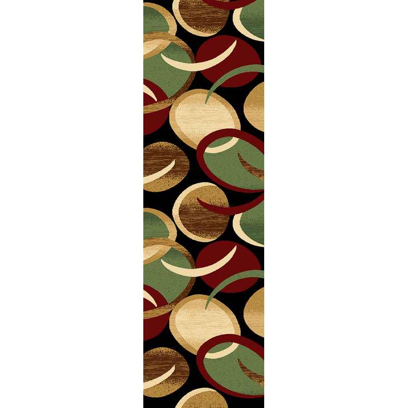 Tapis noir / vert / brun à motif abstrait Mccampbell, Tapis de couloir 2 pi 2 po x 7 pi 4 po