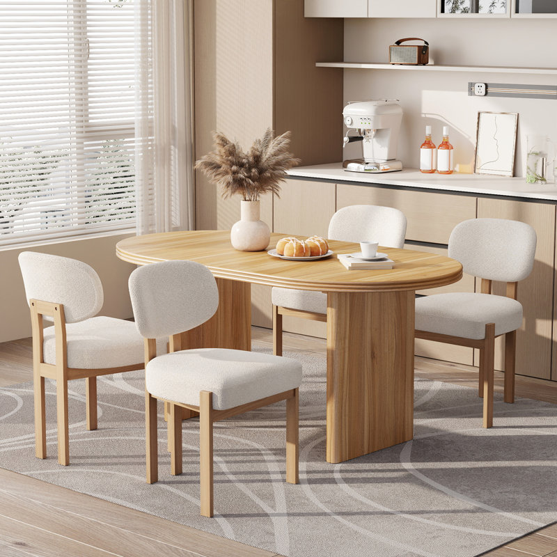 Ensemble de salle à manger extensible Mid-Century, Beige, Ensemble de cinq pièces : table, quatre chaises, Beige