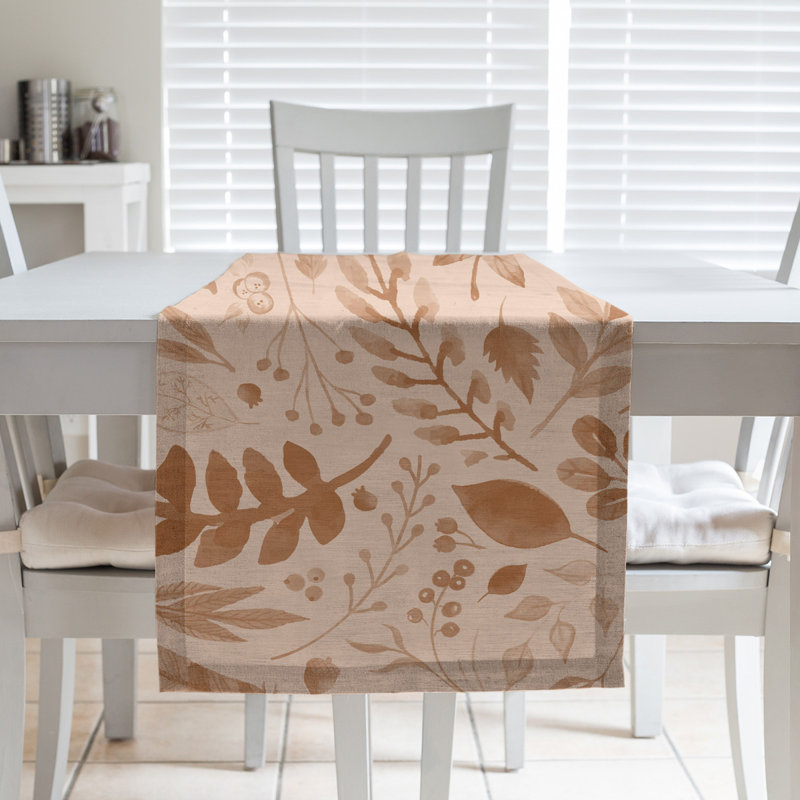 Chemin de table Festive Hol Autumn, L 90 po x l 16 po, Mélange de coton, Beige/brun