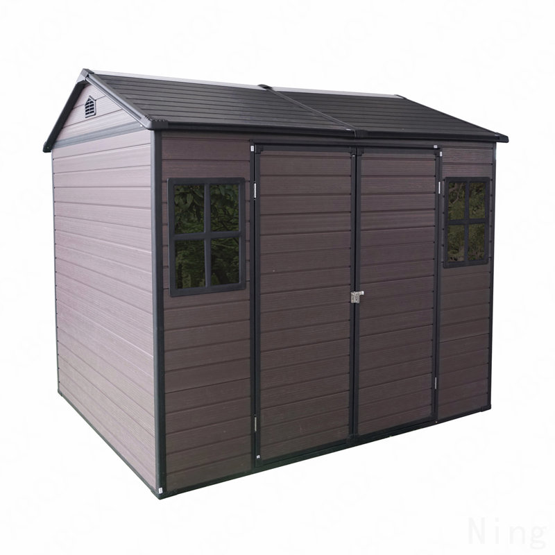 8 X 6 Ft Resin Outdoor Storage Shed Waterproof Shed With Floor & Two Windows & Lockable Door, Tool Shed, Brown