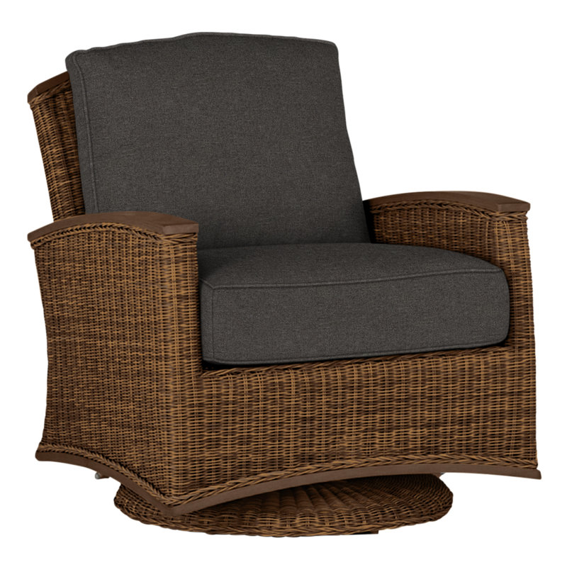 Outdoor Astoria Swivel Glider Wicker Chair with Cushions, Welt + Standard fill, Raffia/Oak, Canvas Sand