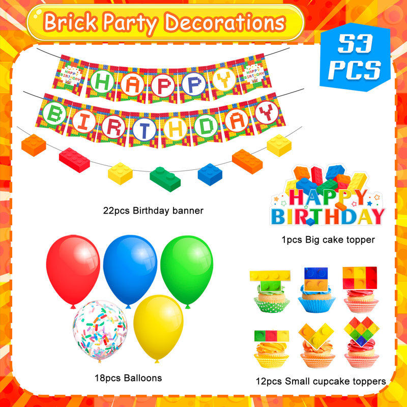 Block Party Decorations,53 Pcs Building Blocks Birthday Decorations Set
