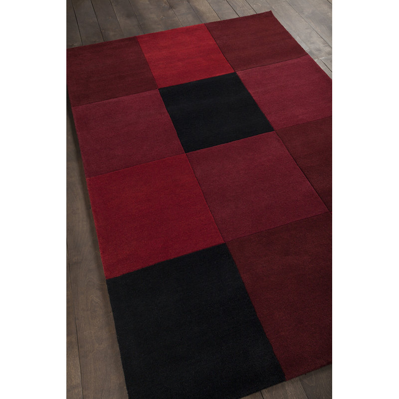 Tapis rouge / noir en laine touffeté à la main Shane, Rectangle 7 pi 9 po x 10 pi 6 po