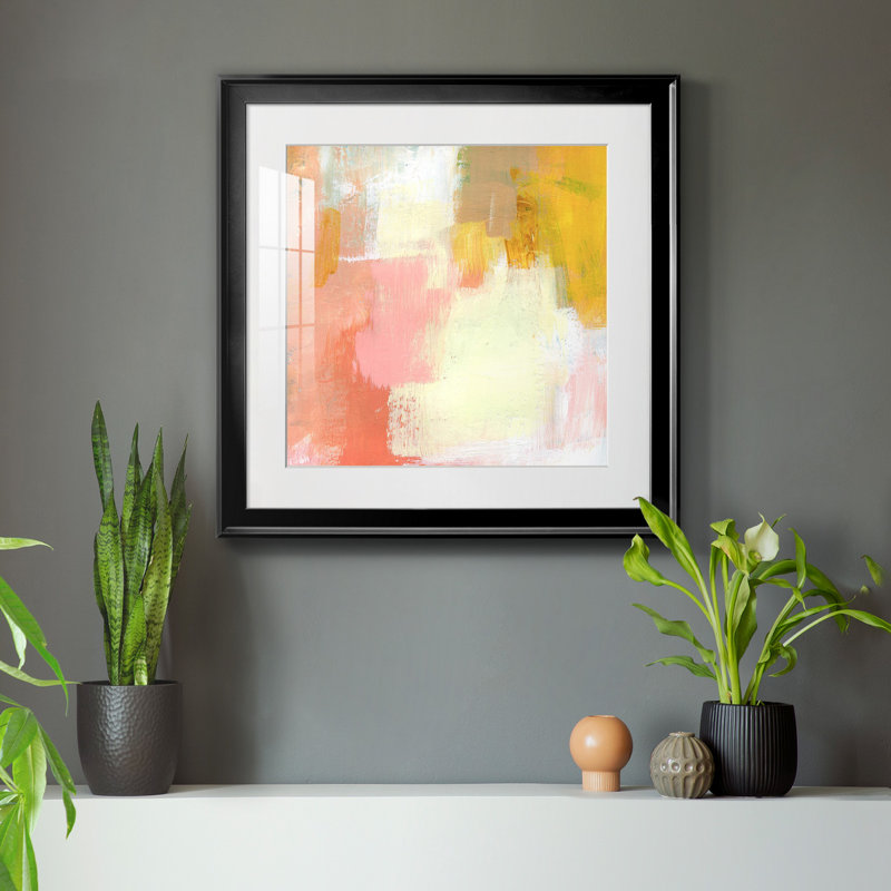 Impression encadrée jaune et rosé I-Premium - prête à être accrochée, H 30,5 po x l 30,5 po x P 1,5 po, Cadre noir, Blanc