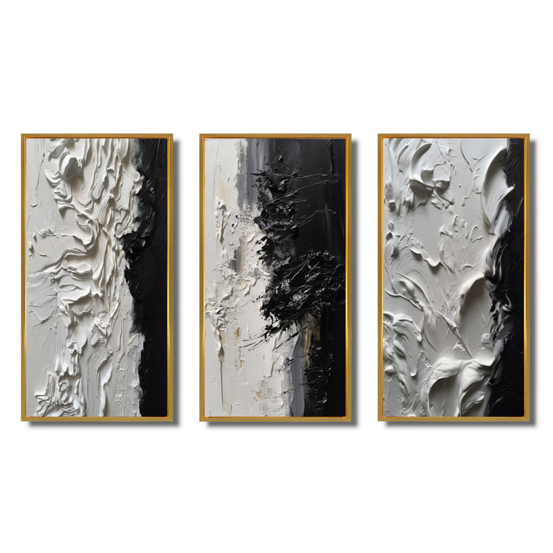 «White Black Tranquility Wall Art», ensemble de 3 impressions - Blanc et noir Tranquility Unleashed, Cadre flottant doré