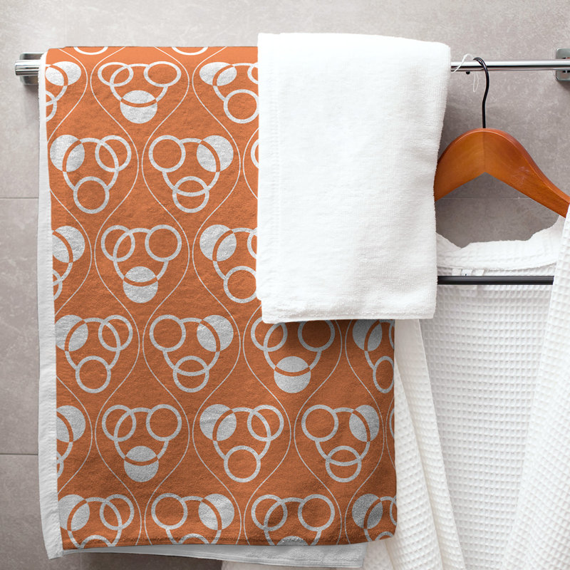 Serviette de bain à motif de cercles et de vagues Classic, Orange foncé / Blanc
