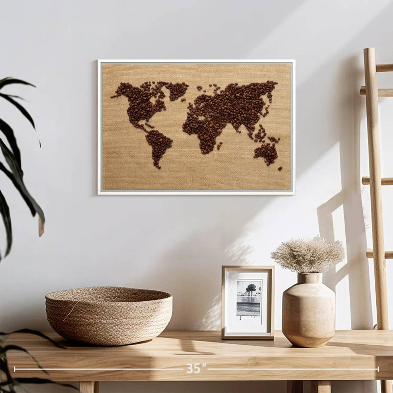 Monde du café, 19 po x 13 po, Cadre flottant blanc