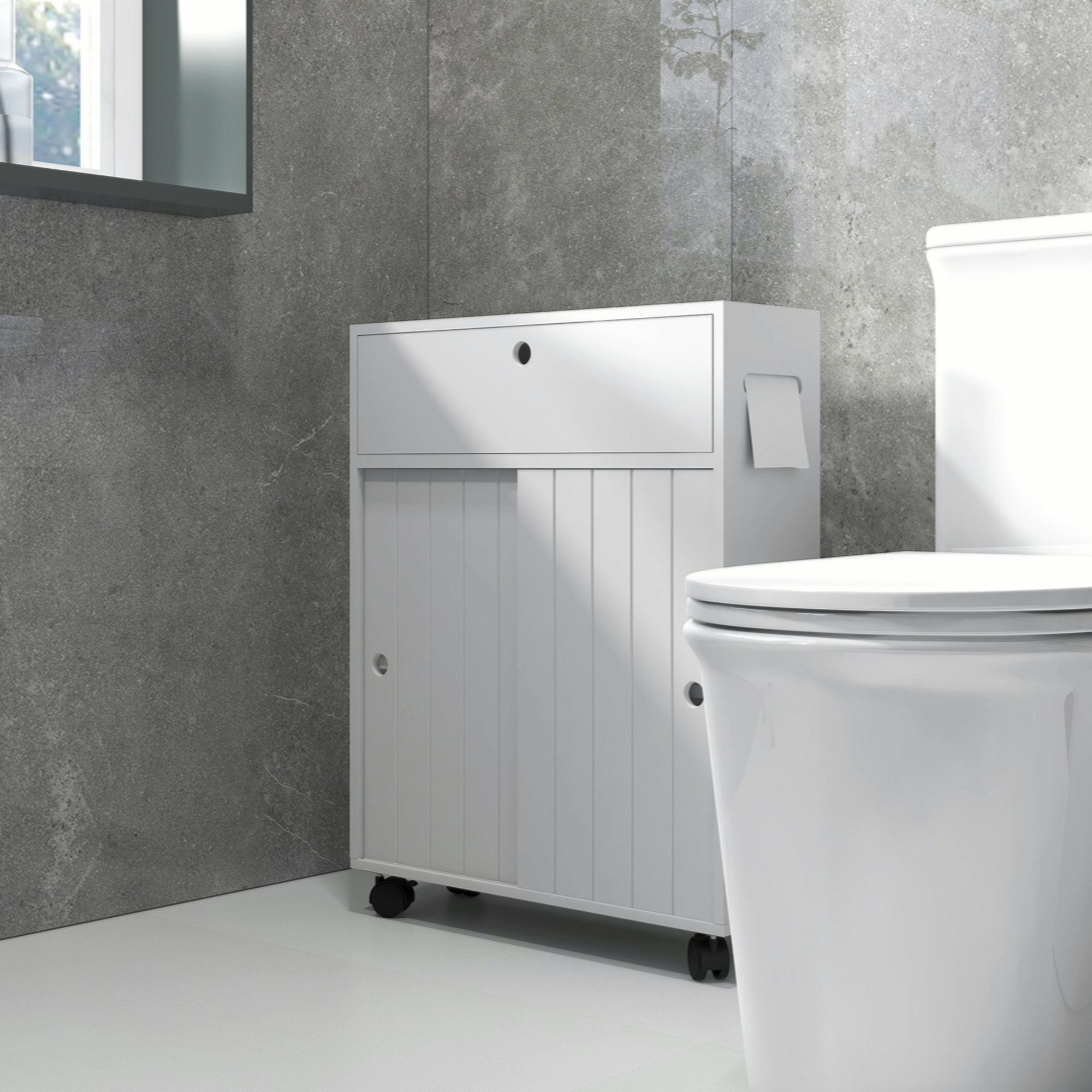 Ebern Designs Toilet Paper Cabinet, Slim Bathroom Cabinet With 4 ...