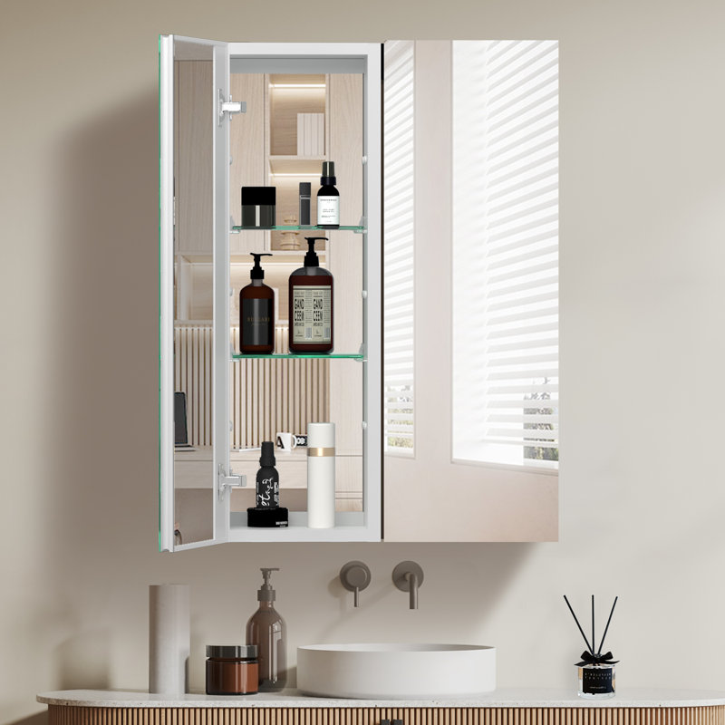 Armoire à pharmacie sans cadre avec rangement 3 tablettes en verre Feldt , Gauche