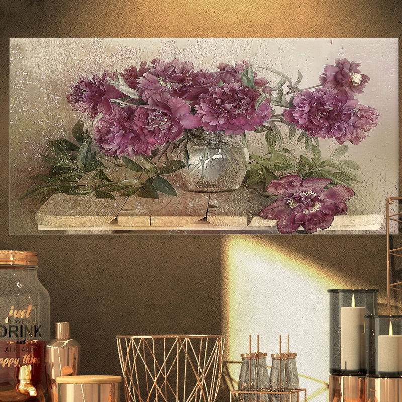 Bouquet de pivoines roses - impression, H 16 po x l 32 po x P 1 po, Toile tendue