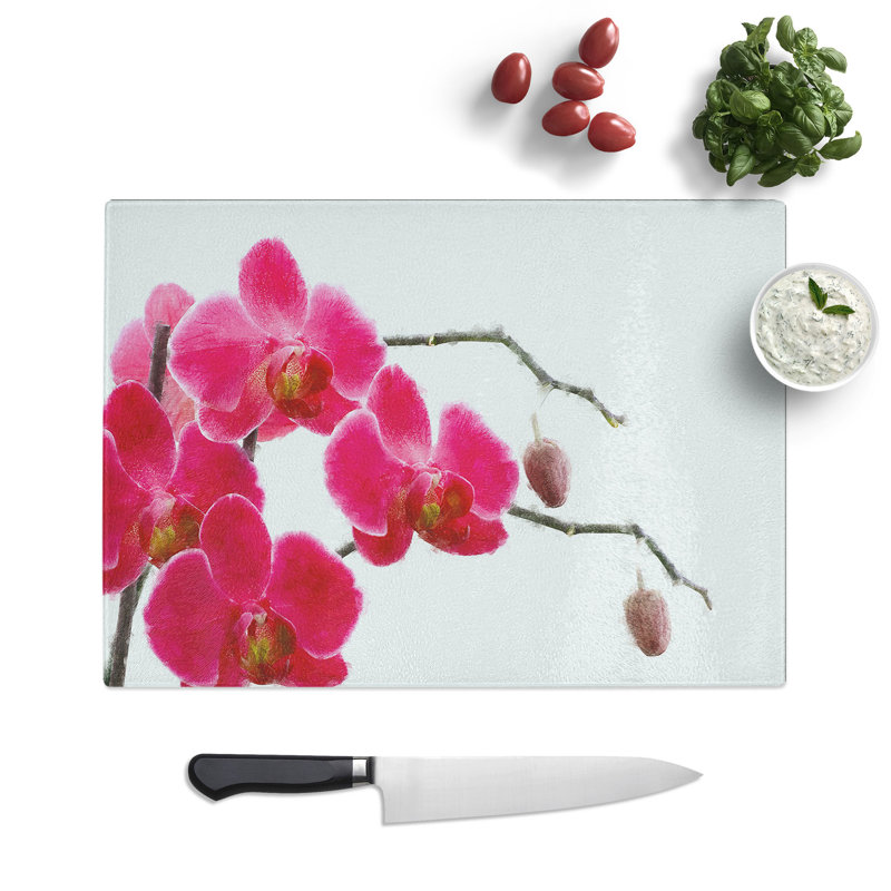 Tempered Glass Hot Pink Orchids Chopping Board, 20 cm x 28.5 cm