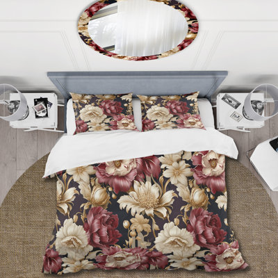 Literie pivoines beige et rouge Chic Elegance