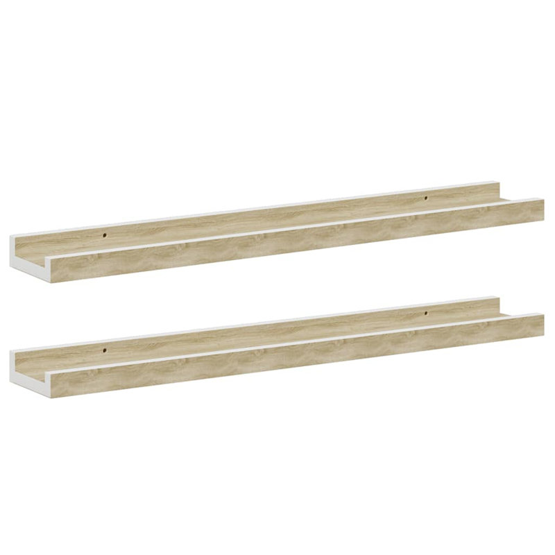 Wall Shelf Floating Shelf Wall Mounted Display Shelf for Photo Frame, 1.2" H x 23.6" W x 3.5" D, White and Sonoma Oak