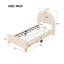 Lit plateforme tapissier avec tête de lit demi-cercle classique et pieds mentaux, velours, beige-919212239