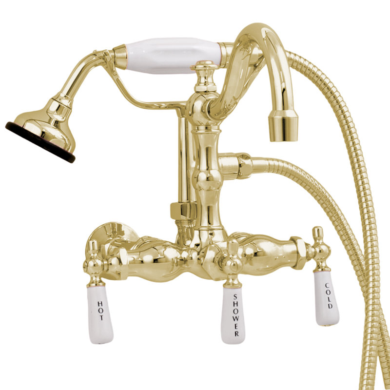 Wall Mount Tub Faucet Lever with Handheld by Strom Living, Supercoat Brass