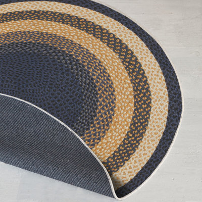 Navy Blue Round Area Rug, 55 x 55 Inches | 70% Cotton, 30% Polyester, Machine Woven, 0.2 in Pile Height, Antibacterial, 3D Digital Printing | Machine Washable, Perfect for Living Room, Bedroom & Dining Spaces