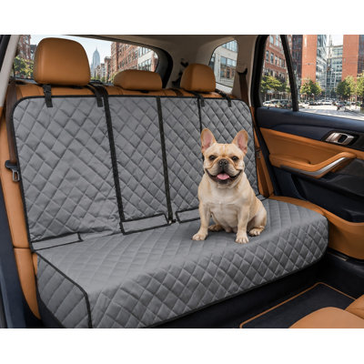 Cette housse de protection grise de luxe pour chien, destinée aux sièges arrière, couvre toute la banquette et combine un matériau imperméable avec un revêtement antidérapant, une protection contre les griffures et une protection contre les poils et la saleté ; le nettoyage est facile et elle convient aux voitures, aux VUS et aux camions.