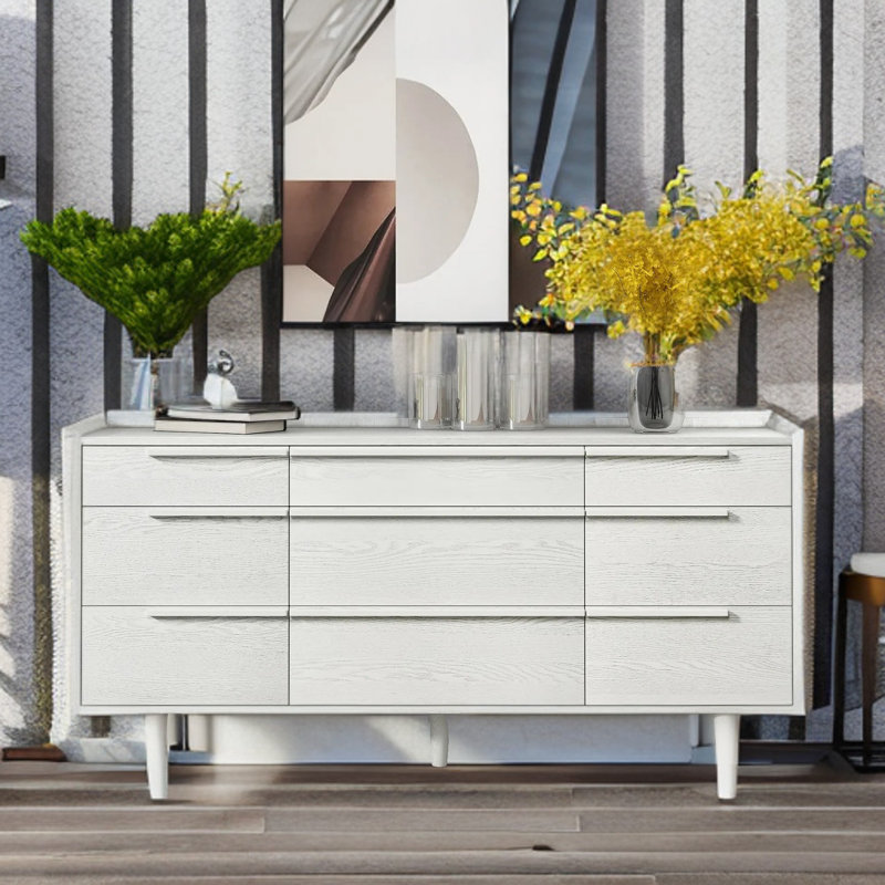 Commode 9 tiroirs Elanora, Blanc