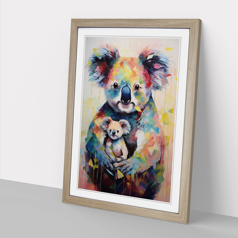 Koala Bear Dadaism No.2 - Single Picture Frame Print on Wood, 64cm H x 46cm W x 2cm D, Oak 