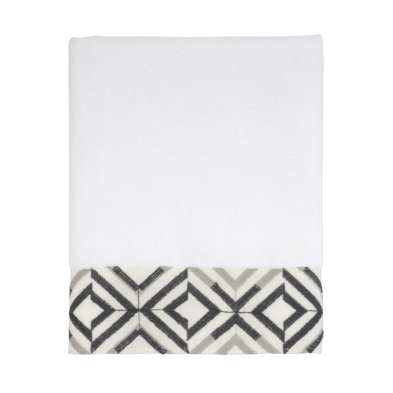 White Cotton Hand Towel with Geometric Embroidery