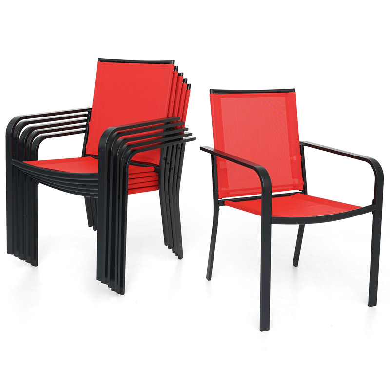Chaise de salle à manger d'extérieur empilable (ensemble de 6), Rouge / Noir