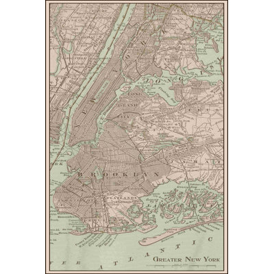 Tinted Map Of New York by Vision Studio - Wrapped Canvas Graphic Art