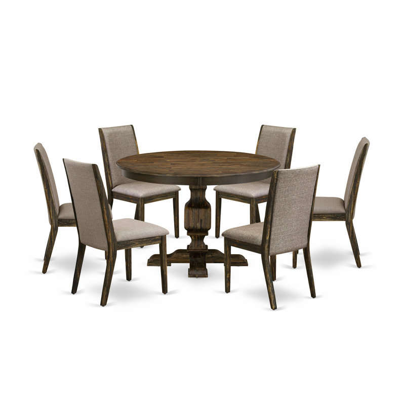 Distressed Jacobean Finish Solid Wood Top Dining Table with Lattice Back, 7