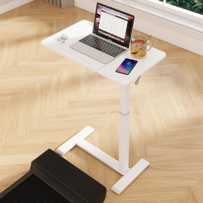 Tray Rolling Laptop Computer Standing Desk Cart White with Wheels