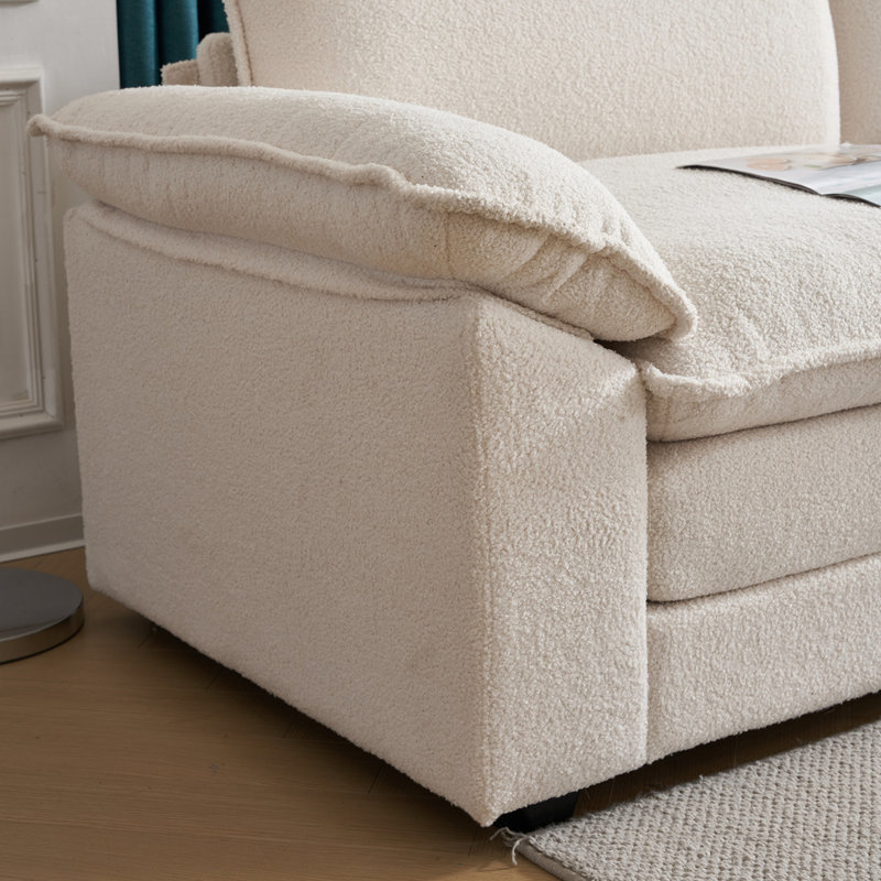 Avrilynn Upholstered Cloud Sofa&Couch with Ottoman, White Faux Sherpa, 85.4"W x 33.5"H x 54"D (2-seat)