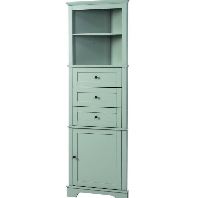 Adjustable Shelves Cabinet With 3 Drawers For Bathroom, Kitchen, Living Triangle Storage & Shelf Home Design, Green
