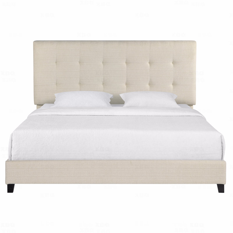 Très grand lit plateforme, capitonné beige Bridgevine Home
