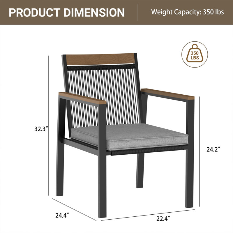 Adamstown Outdoor Metal Dining Furniture Set, 2Pcs Patio Chairs With Cushions For Backyard, Deck (Black/Brown), 2-Seat Set