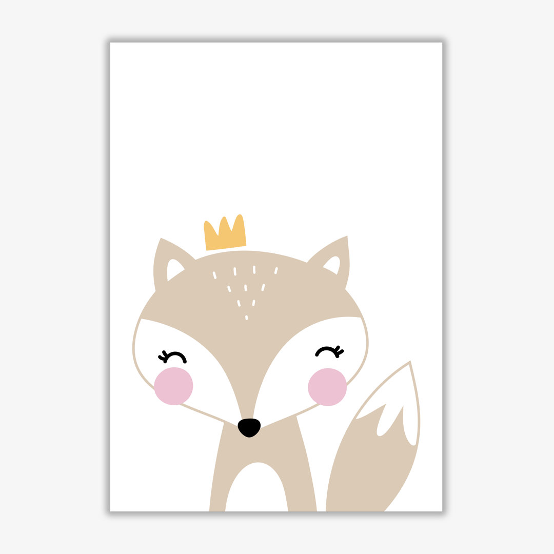 Scandi Fox With Crown - Print