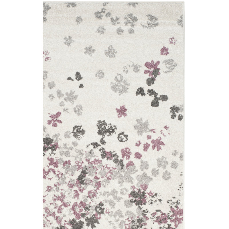 Tapis ivoire / gris / mauve à motif floral Makeba, Rectangle de 3 pi x 5 pi