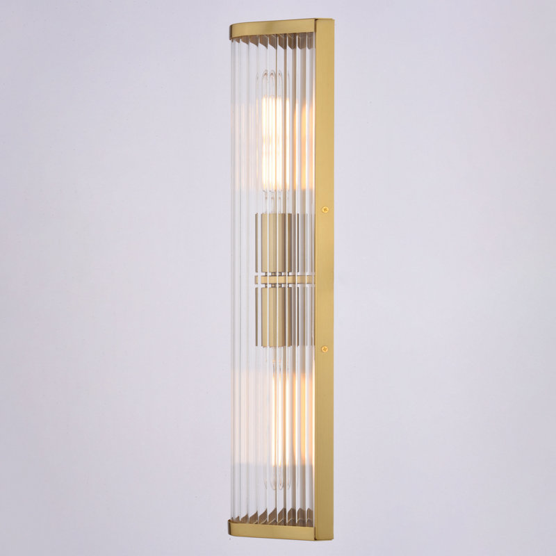 Barbier 2-Light 5.5 In. Wide X 22.25 In. Height Modern Contemporary Flush Wall Sconce With Clear Ribbed Glass Shade, Dimmable, LED Compatible, Metal Bathroom Vanity Lighting Fixture, Full Backplate, Vertical Or Horizontal Mount Bath Bar
