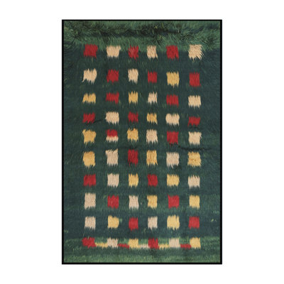 Tapis de zone vert/crème/rouge contemporaine