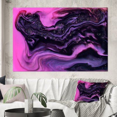 «Rose and Black Luxury Abstract Fluid Art I», reproduction d'art sur toile moderne