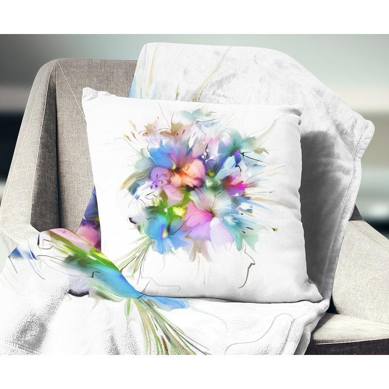 Fleurs d'été colorées - Coussin décoratif à imprimé floral, 16 po x 1 po, Carré