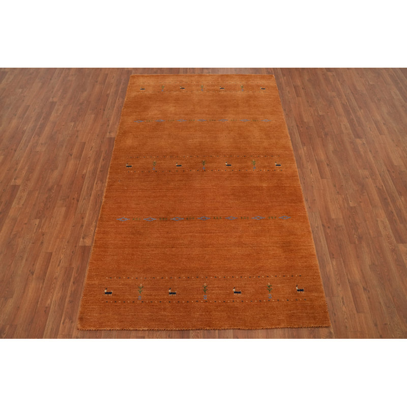 Tapis tribal en laine orange Gabbeh 5 x 8