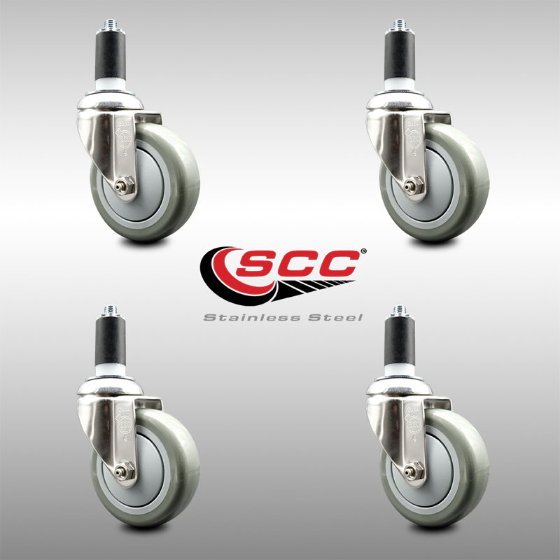 Ensemble de roulettes extensibles pivotantes en polyuréthane 316SS 316SS, gris