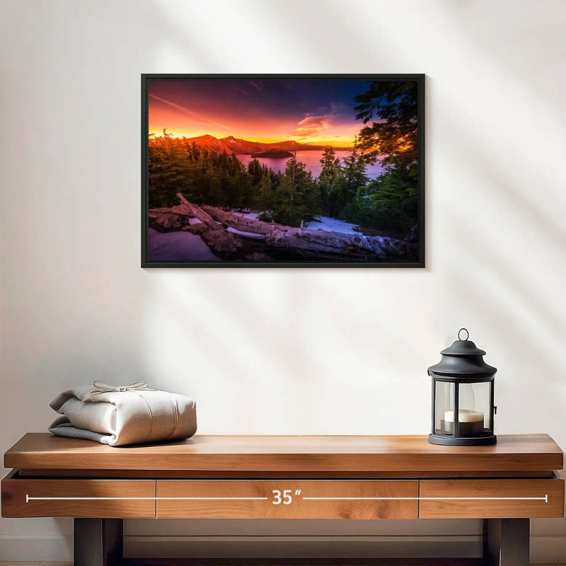 Majestic Crater Lake Sunset, 19 po x 13 po, Cadre flottant noir