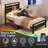 Twin Size Black Bed Frame With Led Light And Charging Station, Metal Platform Bed With Wood Headboard-708611754-708611755