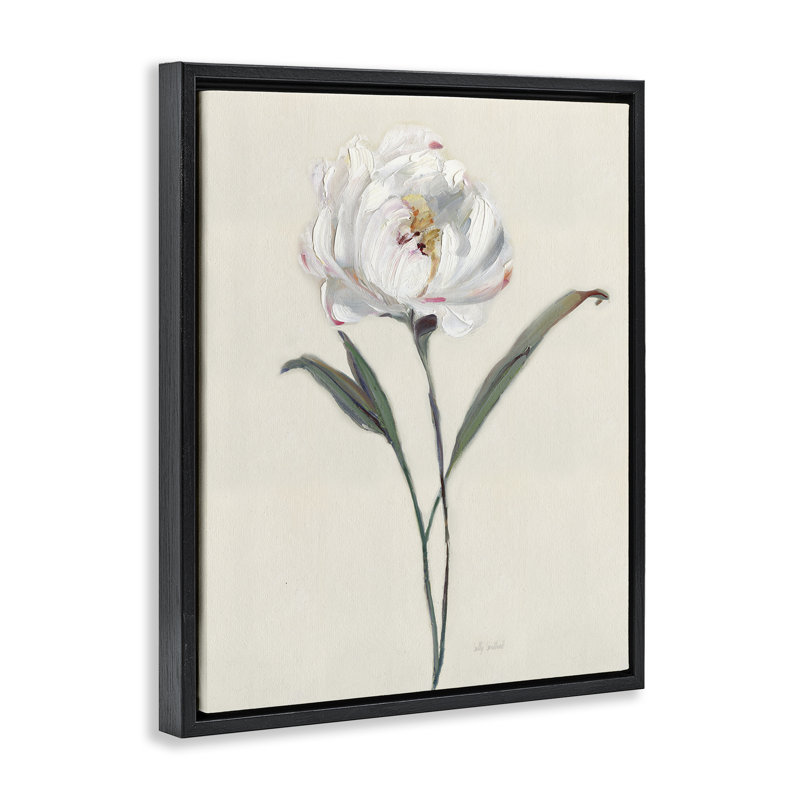 Fleur blanche avec pétales courbés, Cadre flottant noir de jais, H 21 po x l 17 po
