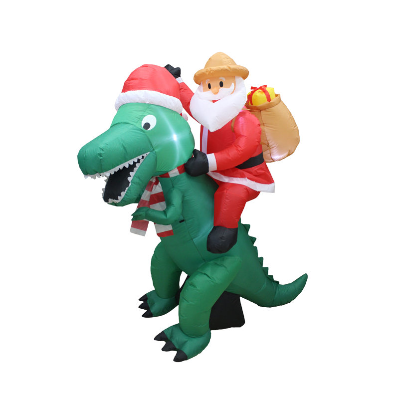 8-Foot Inflatable Santa on Green Dinosaur Lawn Decoration