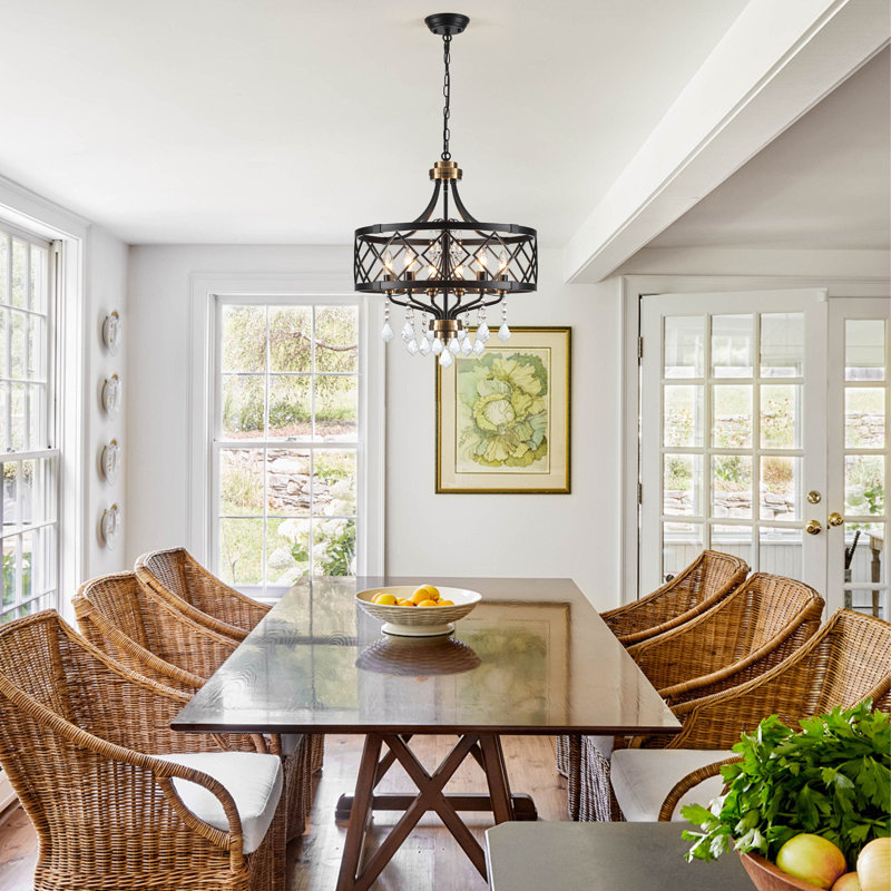 6 - Light 20 Inch Modern Dimmable Drum Chandelier With Crystal Accents For Dining Room Entryway