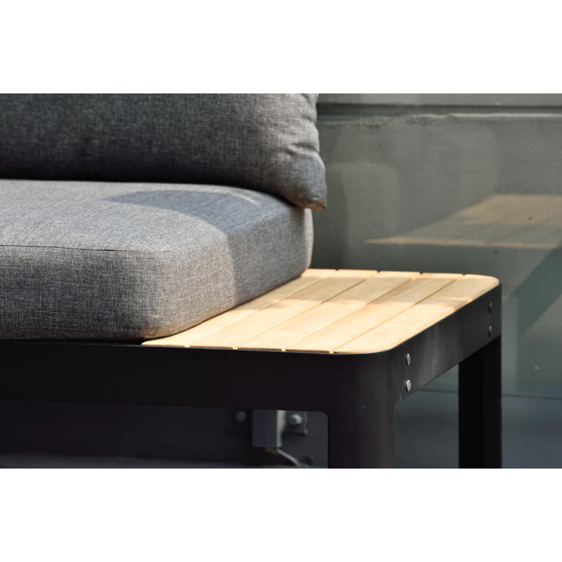 Brix 67.79'' Wide L-Shaped Wood Patio Sectional with Cushions, Gray