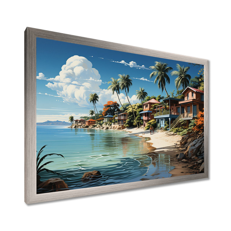Beach Tropical Vibes - Coastal Beach, art mural encadré, Cadre simple argenté, H 34 po x l 44 po x P 1,5 po
