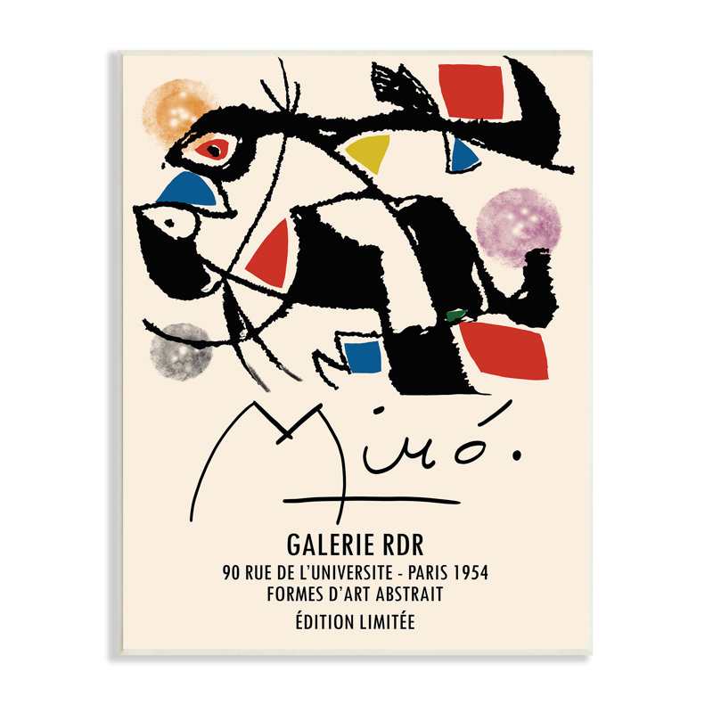 Miro, peintre abstrait traditionnel, motif géométrique, bleu, rouge, H 19 po x l 13 po, Bois